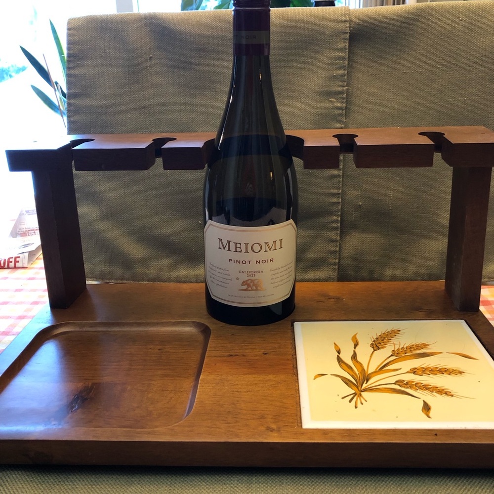 Vintage Wooden Wine Holder with Ceramic Tile - wine not included